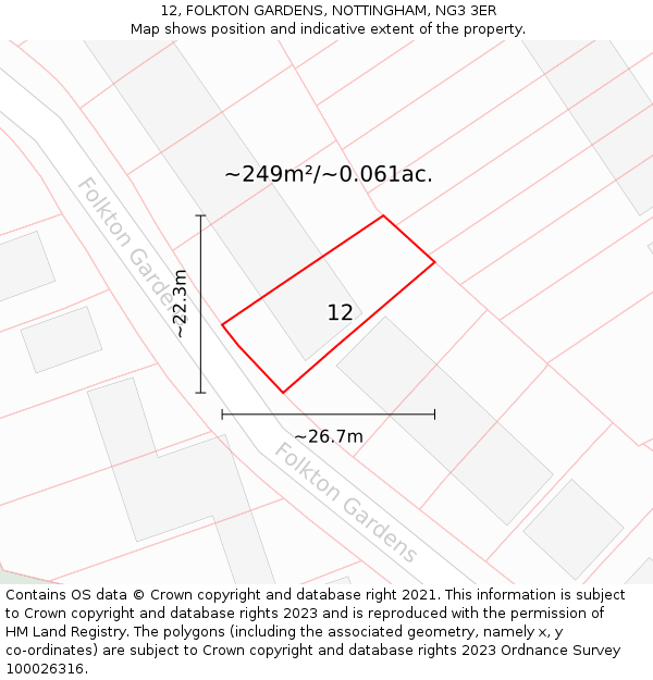 12, FOLKTON GARDENS, NOTTINGHAM, NG3 3ER: Plot and title map
