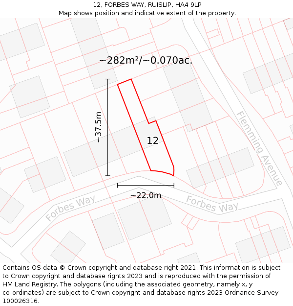 12, FORBES WAY, RUISLIP, HA4 9LP: Plot and title map