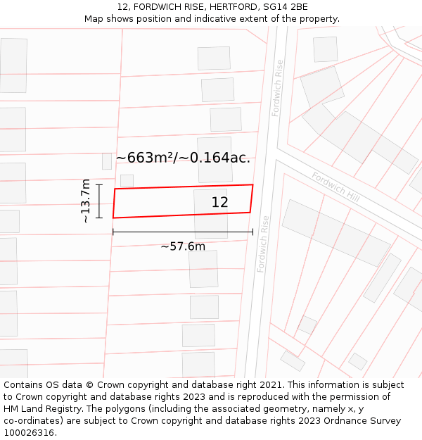 12, FORDWICH RISE, HERTFORD, SG14 2BE: Plot and title map