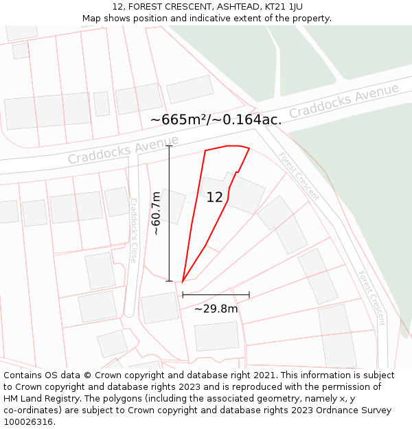 12, FOREST CRESCENT, ASHTEAD, KT21 1JU: Plot and title map