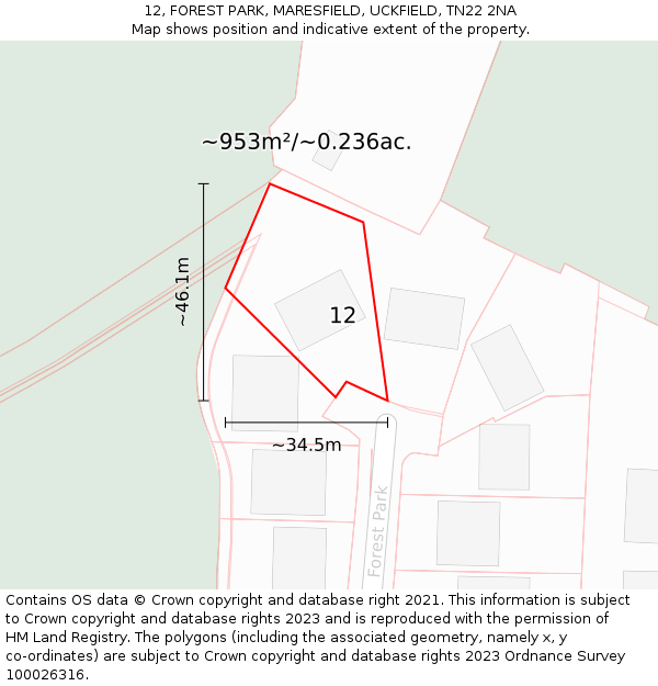 12, FOREST PARK, MARESFIELD, UCKFIELD, TN22 2NA: Plot and title map