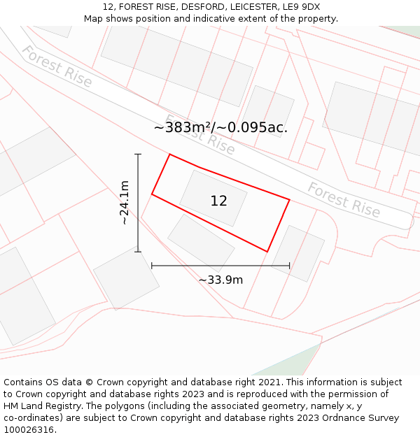 12, FOREST RISE, DESFORD, LEICESTER, LE9 9DX: Plot and title map