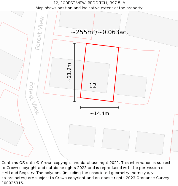 12, FOREST VIEW, REDDITCH, B97 5LA: Plot and title map