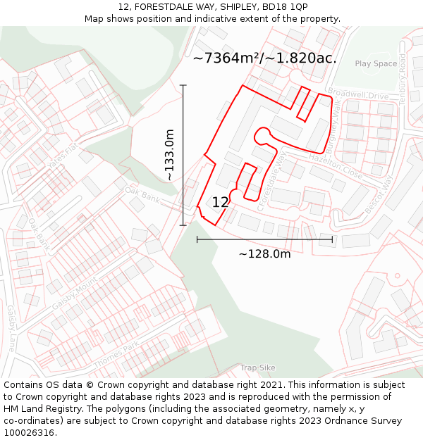 12, FORESTDALE WAY, SHIPLEY, BD18 1QP: Plot and title map