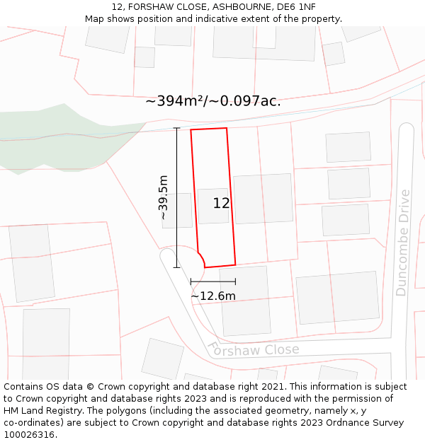 12, FORSHAW CLOSE, ASHBOURNE, DE6 1NF: Plot and title map