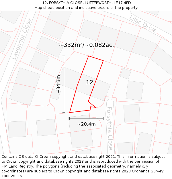 12, FORSYTHIA CLOSE, LUTTERWORTH, LE17 4FD: Plot and title map