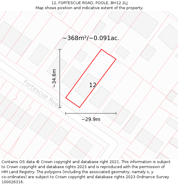 12, FORTESCUE ROAD, POOLE, BH12 2LJ: Plot and title map