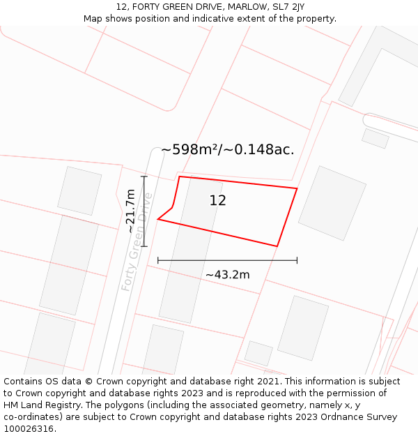 12, FORTY GREEN DRIVE, MARLOW, SL7 2JY: Plot and title map