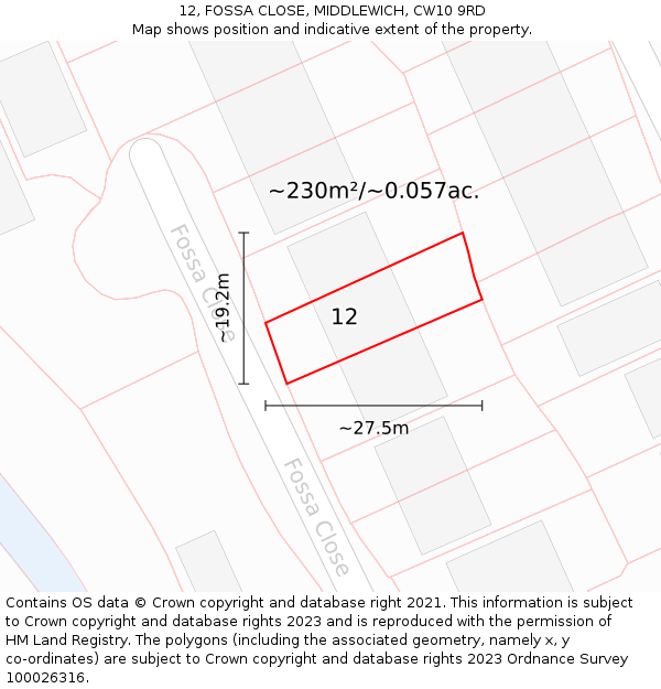 12, FOSSA CLOSE, MIDDLEWICH, CW10 9RD: Plot and title map