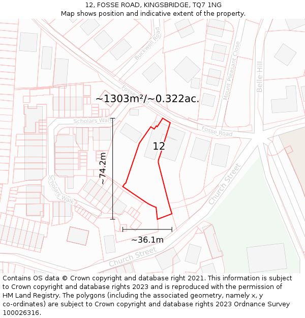 12, FOSSE ROAD, KINGSBRIDGE, TQ7 1NG: Plot and title map