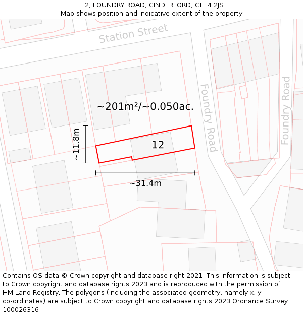 12, FOUNDRY ROAD, CINDERFORD, GL14 2JS: Plot and title map