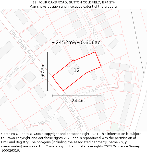 12, FOUR OAKS ROAD, SUTTON COLDFIELD, B74 2TH: Plot and title map
