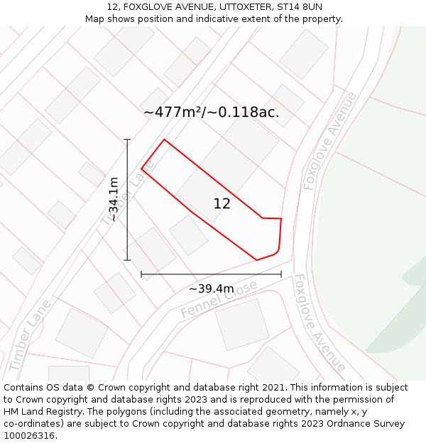 12, FOXGLOVE AVENUE, UTTOXETER, ST14 8UN: Plot and title map