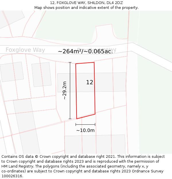 12, FOXGLOVE WAY, SHILDON, DL4 2DZ: Plot and title map