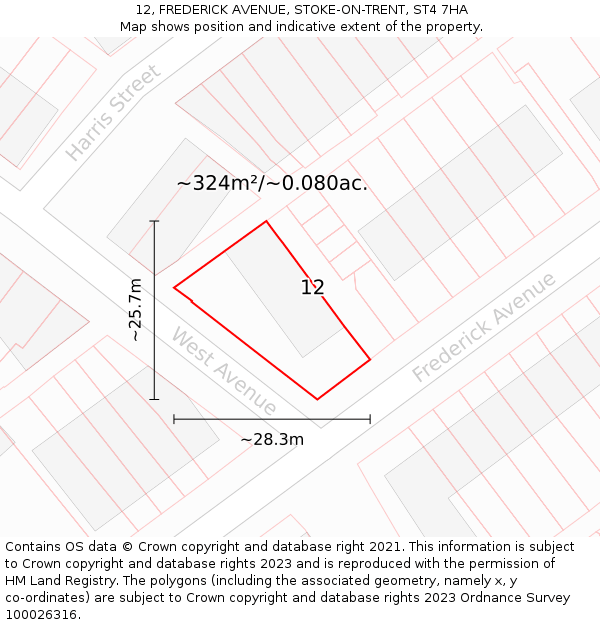12, FREDERICK AVENUE, STOKE-ON-TRENT, ST4 7HA: Plot and title map
