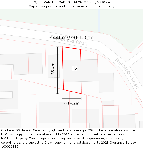 12, FREMANTLE ROAD, GREAT YARMOUTH, NR30 4AT: Plot and title map