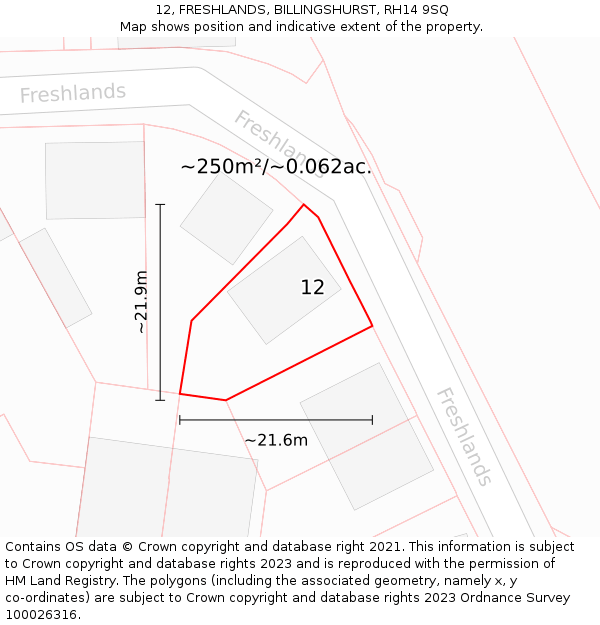 12, FRESHLANDS, BILLINGSHURST, RH14 9SQ: Plot and title map