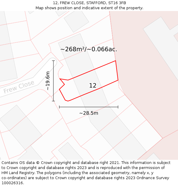 12, FREW CLOSE, STAFFORD, ST16 3FB: Plot and title map