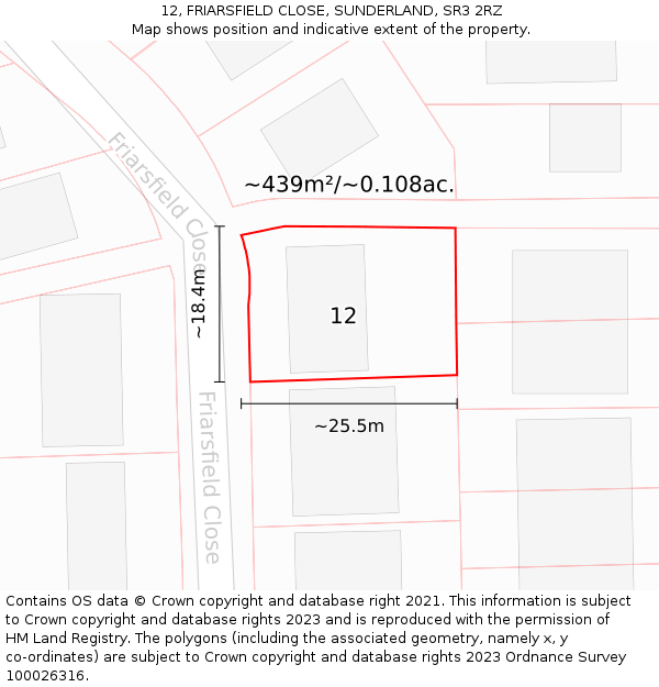 12, FRIARSFIELD CLOSE, SUNDERLAND, SR3 2RZ: Plot and title map
