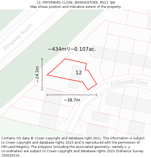 12, FRITHMEAD CLOSE, BASINGSTOKE, RG21 3JW: Plot and title map