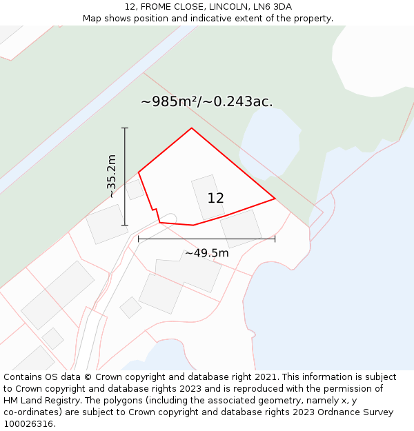 12, FROME CLOSE, LINCOLN, LN6 3DA: Plot and title map