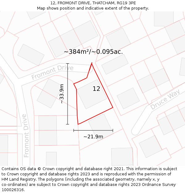 12, FROMONT DRIVE, THATCHAM, RG19 3PE: Plot and title map