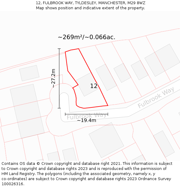 12, FULBROOK WAY, TYLDESLEY, MANCHESTER, M29 8WZ: Plot and title map