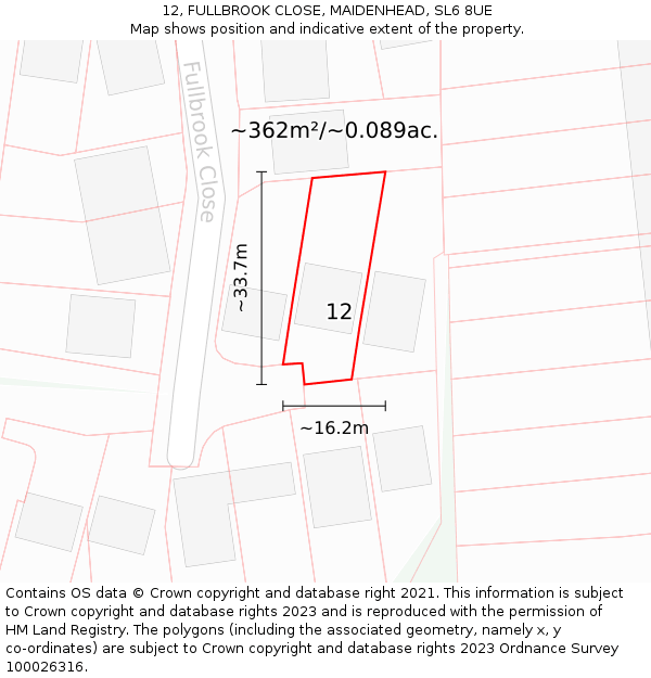12, FULLBROOK CLOSE, MAIDENHEAD, SL6 8UE: Plot and title map