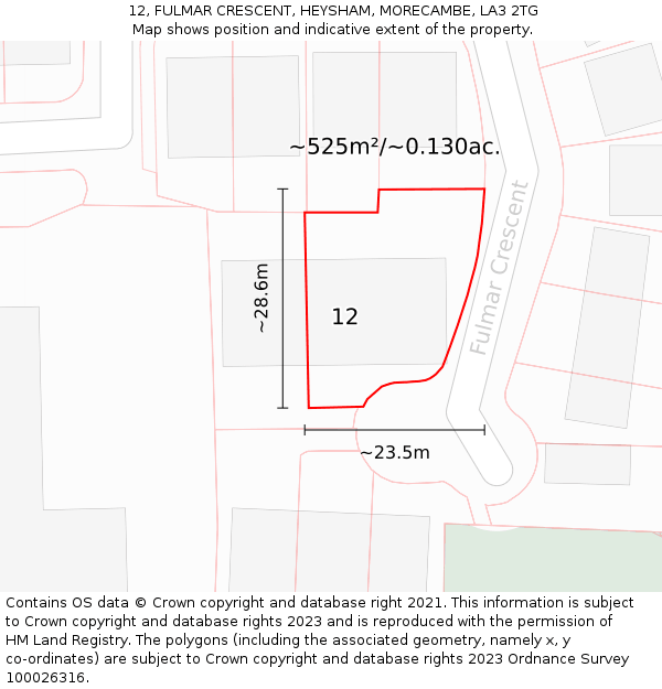 12, FULMAR CRESCENT, HEYSHAM, MORECAMBE, LA3 2TG: Plot and title map