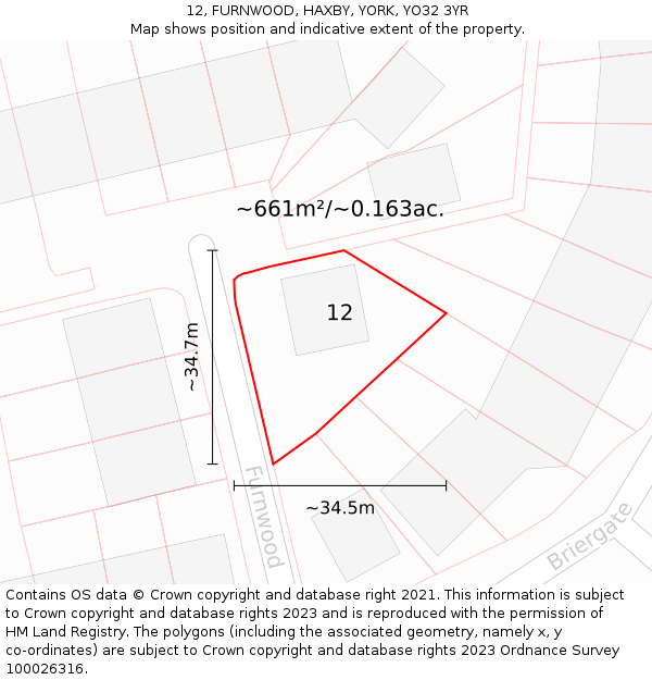 12, FURNWOOD, HAXBY, YORK, YO32 3YR: Plot and title map