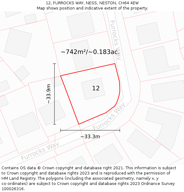 12, FURROCKS WAY, NESS, NESTON, CH64 4EW: Plot and title map