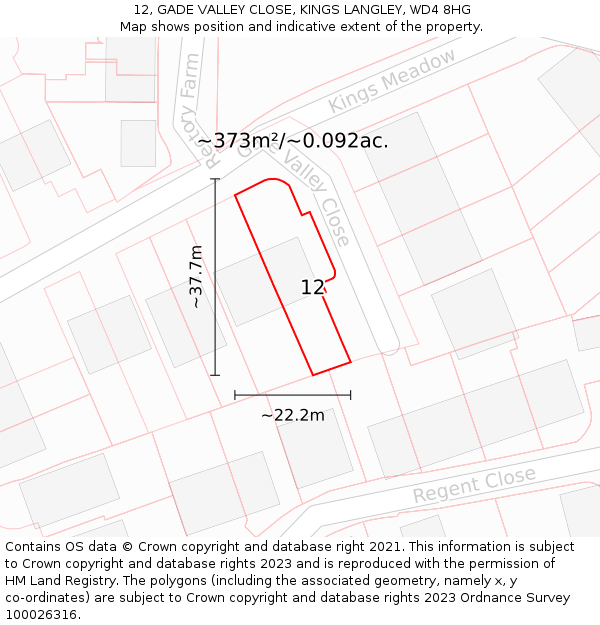 12, GADE VALLEY CLOSE, KINGS LANGLEY, WD4 8HG: Plot and title map