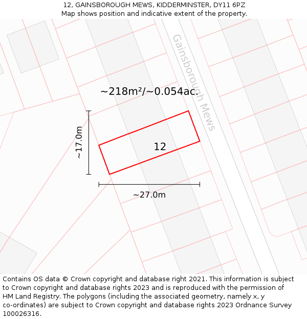 12, GAINSBOROUGH MEWS, KIDDERMINSTER, DY11 6PZ: Plot and title map