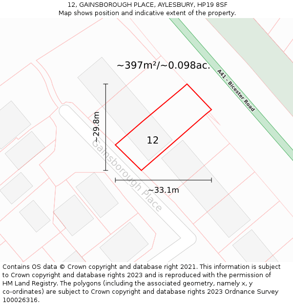 12, GAINSBOROUGH PLACE, AYLESBURY, HP19 8SF: Plot and title map