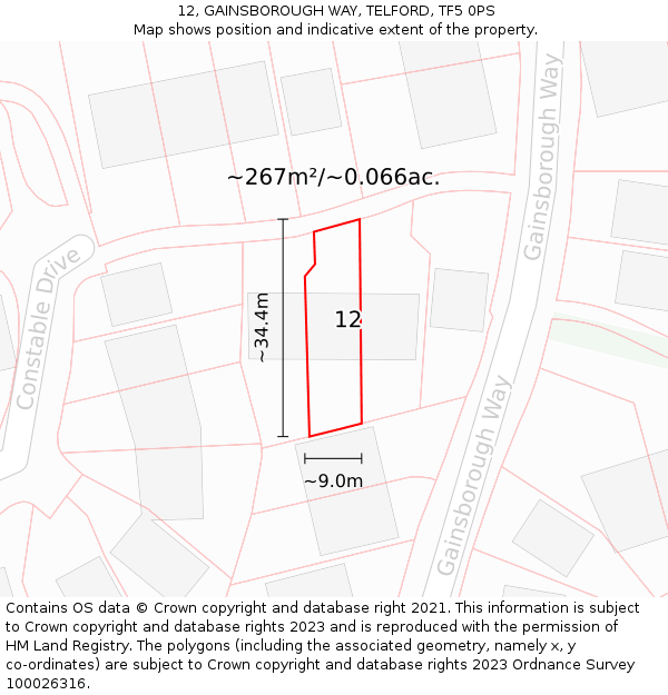 12, GAINSBOROUGH WAY, TELFORD, TF5 0PS: Plot and title map