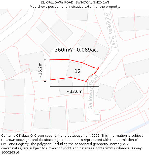 12, GALLOWAY ROAD, SWINDON, SN25 1WT: Plot and title map