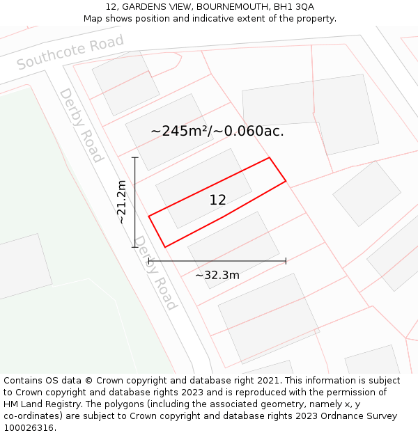 12, GARDENS VIEW, BOURNEMOUTH, BH1 3QA: Plot and title map