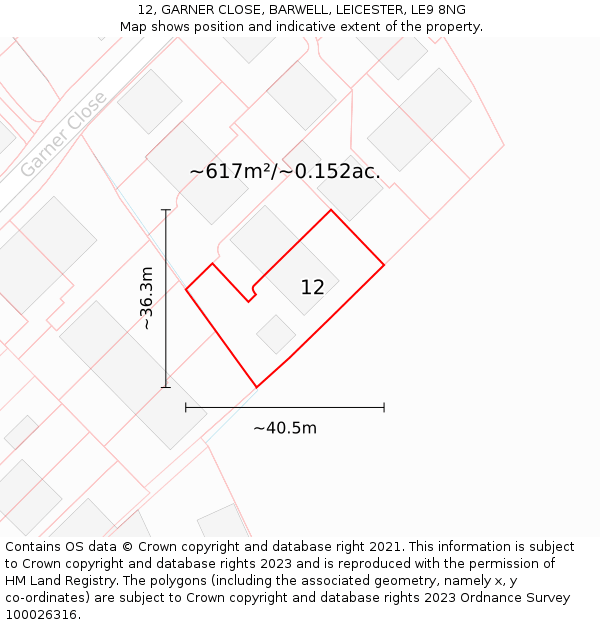 12, GARNER CLOSE, BARWELL, LEICESTER, LE9 8NG: Plot and title map