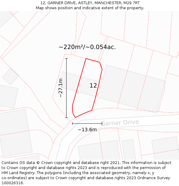 12, GARNER DRIVE, ASTLEY, MANCHESTER, M29 7RT: Plot and title map