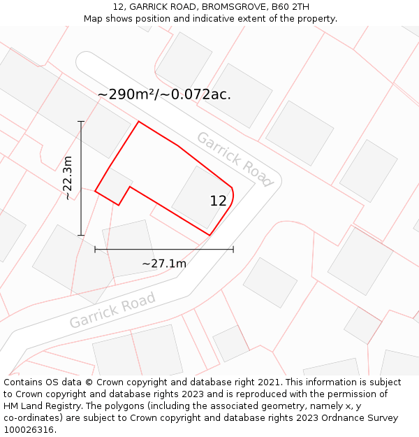 12, GARRICK ROAD, BROMSGROVE, B60 2TH: Plot and title map