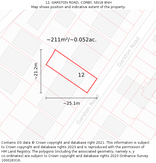 12, GARSTON ROAD, CORBY, NN18 8NH: Plot and title map
