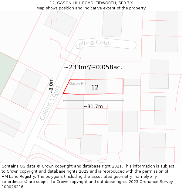 12, GASON HILL ROAD, TIDWORTH, SP9 7JX: Plot and title map