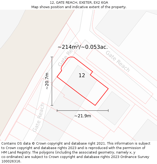 12, GATE REACH, EXETER, EX2 6GA: Plot and title map
