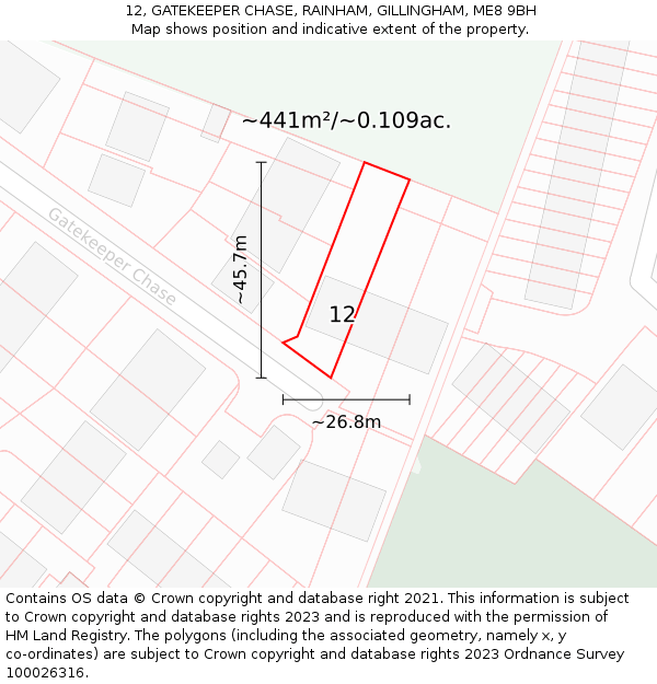 12, GATEKEEPER CHASE, RAINHAM, GILLINGHAM, ME8 9BH: Plot and title map