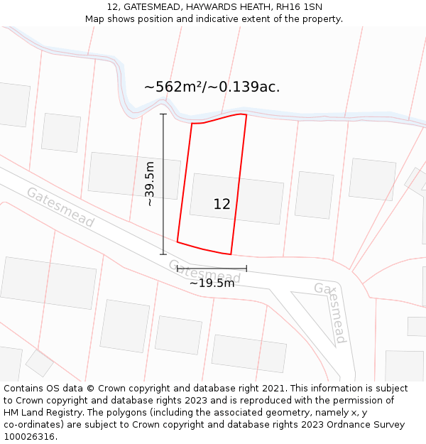 12, GATESMEAD, HAYWARDS HEATH, RH16 1SN: Plot and title map