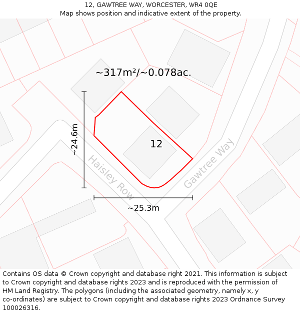 12, GAWTREE WAY, WORCESTER, WR4 0QE: Plot and title map