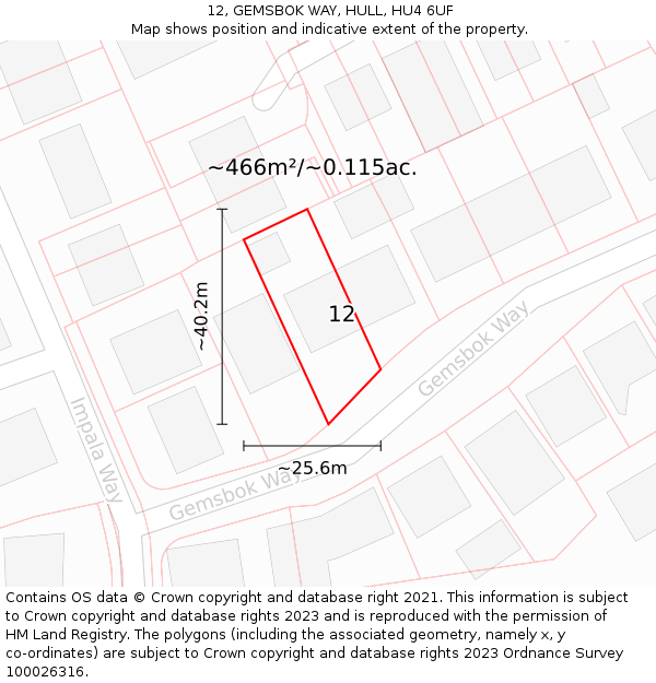12, GEMSBOK WAY, HULL, HU4 6UF: Plot and title map
