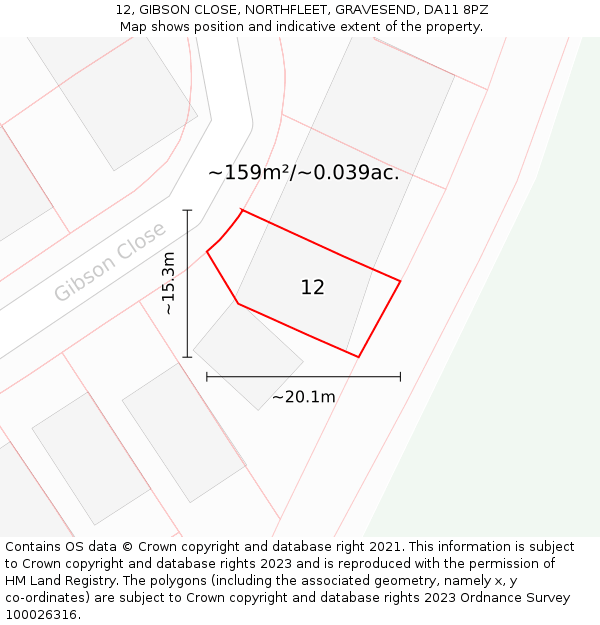 12, GIBSON CLOSE, NORTHFLEET, GRAVESEND, DA11 8PZ: Plot and title map