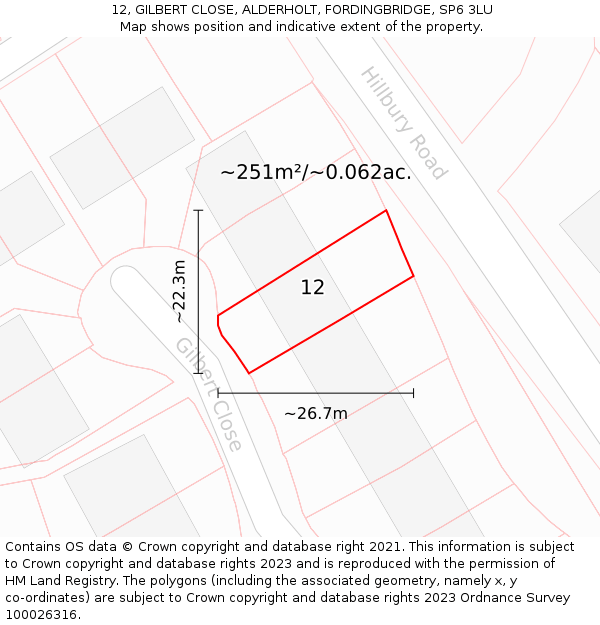 12, GILBERT CLOSE, ALDERHOLT, FORDINGBRIDGE, SP6 3LU: Plot and title map