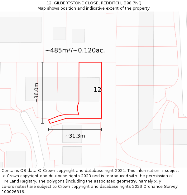 12, GILBERTSTONE CLOSE, REDDITCH, B98 7NQ: Plot and title map